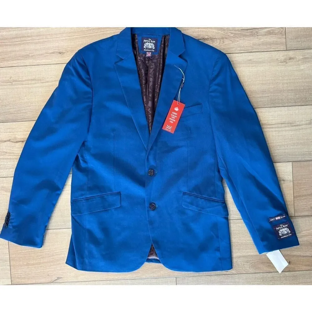 wedding‎ The Savile Row Brit Slim Fit Coat Jacket Mens 40 R Blue 2 Button Blazer